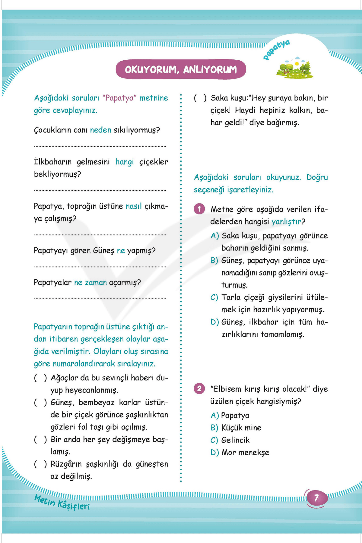 Okuduğunu Anlama 3. Sınıf Metin Kaşifleri